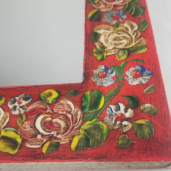 VTG 1980 Titisee Germany Wall-Hanging Mirror Photo Frame Handpainted Rose Floral - Picture 3 of 5